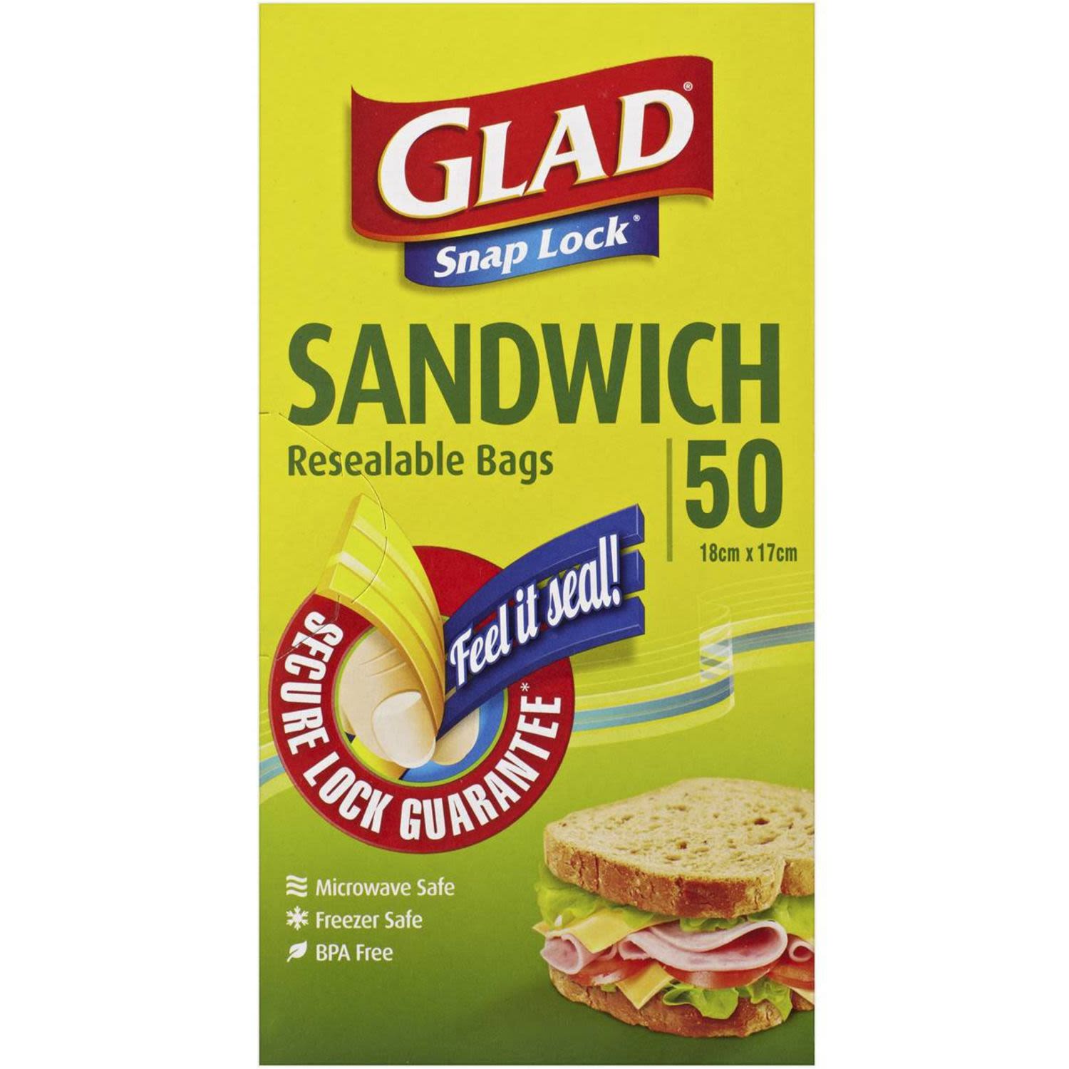 Glad Sandwich Bag Ziplock, 50 Each