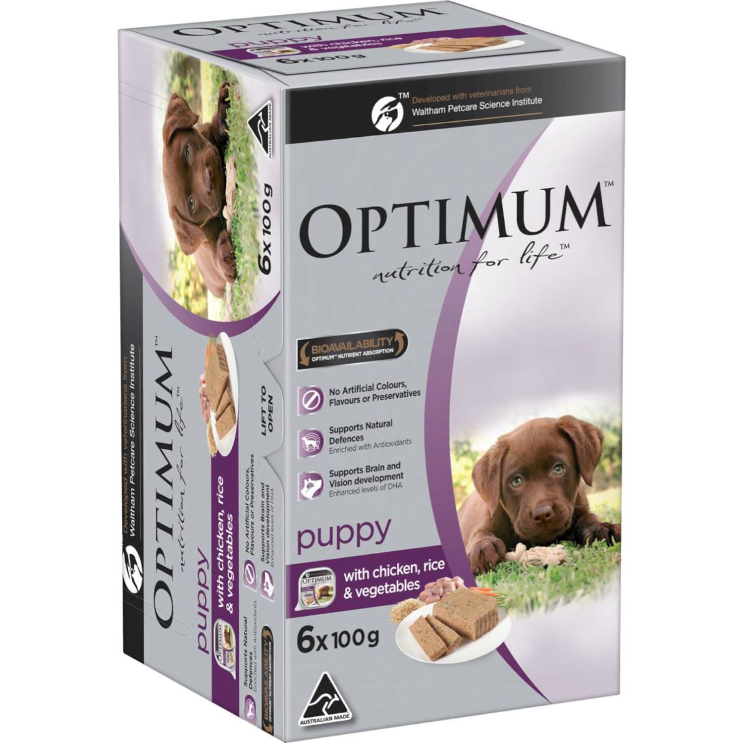 Optimum Puppy Wet Dog Food With Chicken, Rice & Vegetables Trays, 6 Each