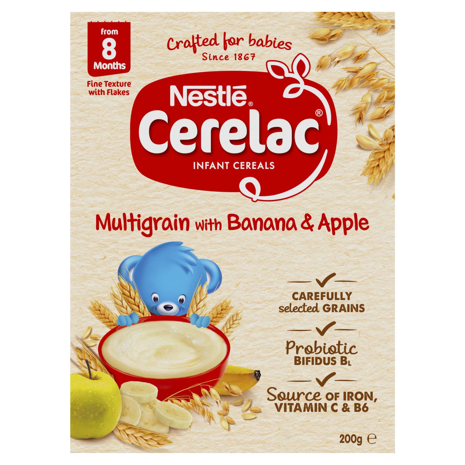 Nestlé Cerelac Multigrain with Banana & Apple Baby Cereal Stage 3, 200 Gram