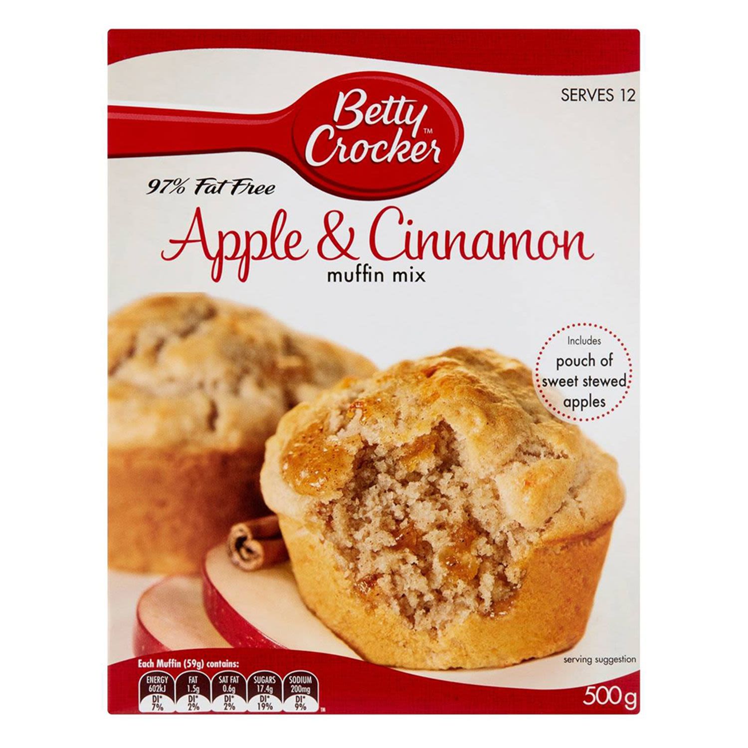 Betty Crocker Apple & Cinnamon 97% Fat Free Muffin Mix, 500 Gram