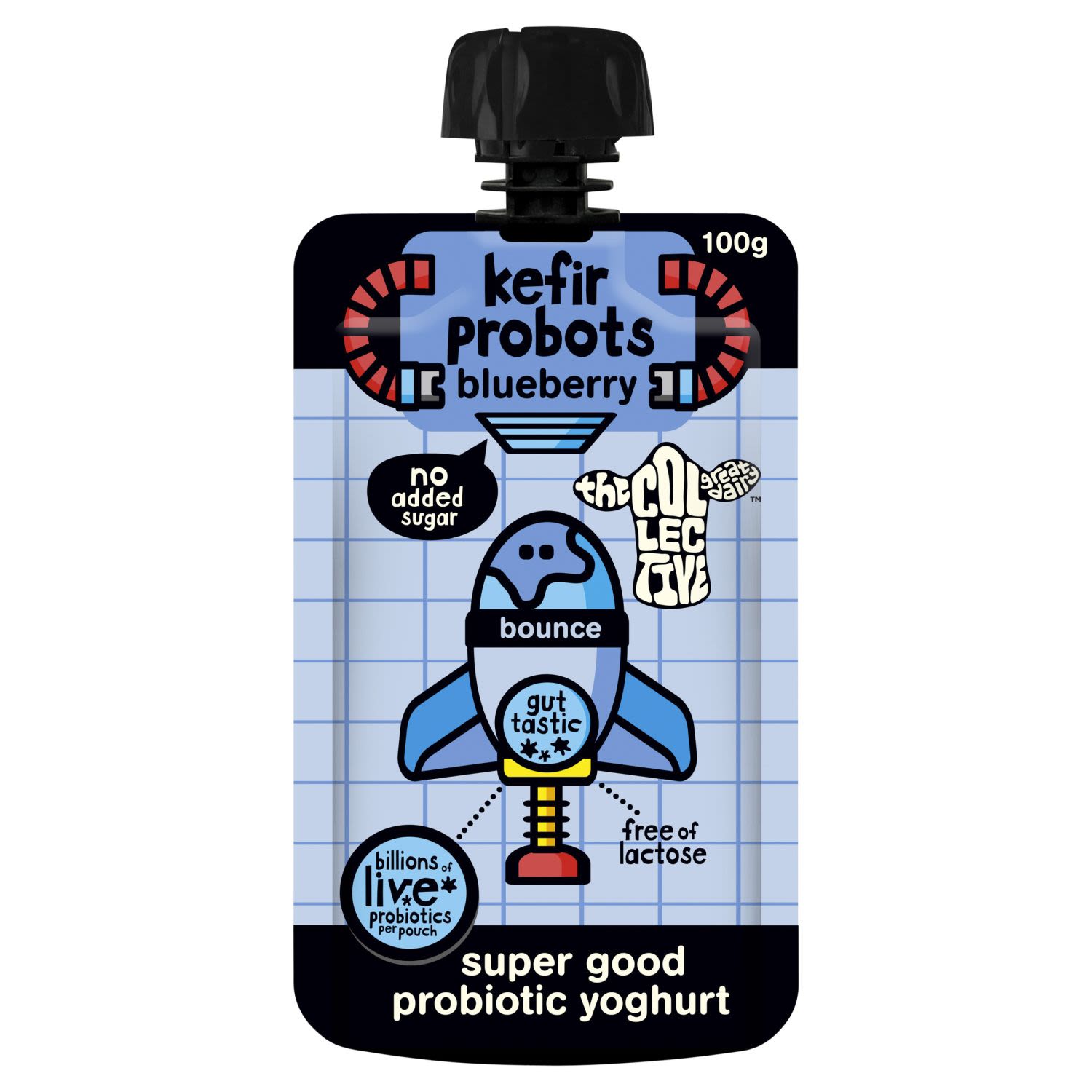The Collective Probiotic Kefir Kids Yoghurt Pouch Blueberry, 100 Gram