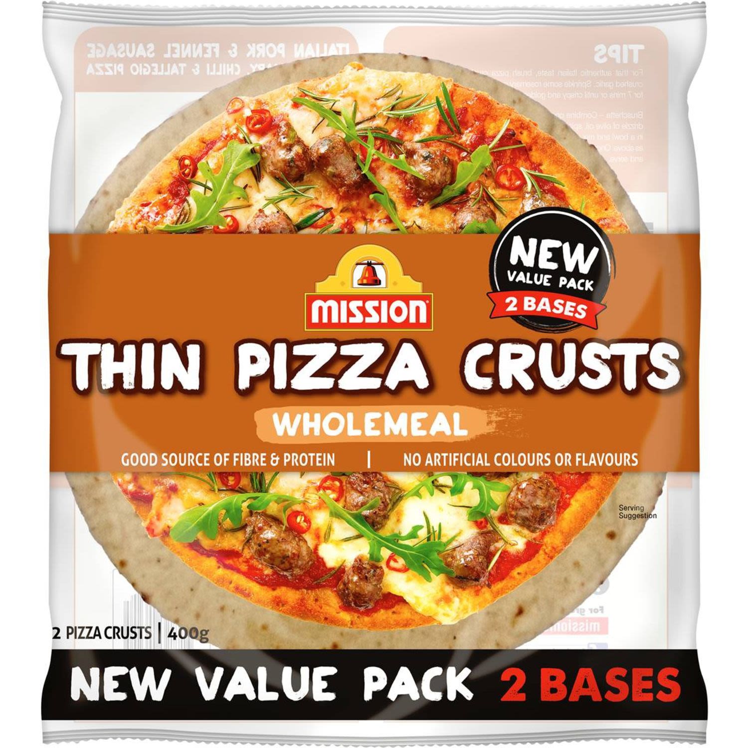 Mission Pizza Base Wholemeal, 2 Each