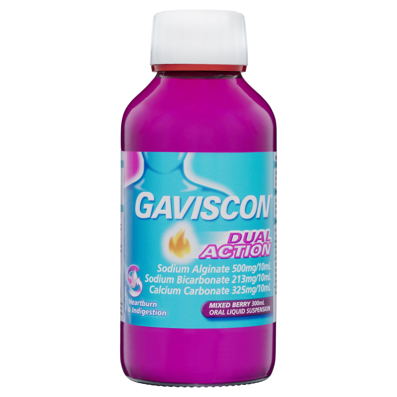 Gaviscon Dual Action Liquid Mixed Berry Flavour Heartburn and Indigestion Relief, 300 Millilitre