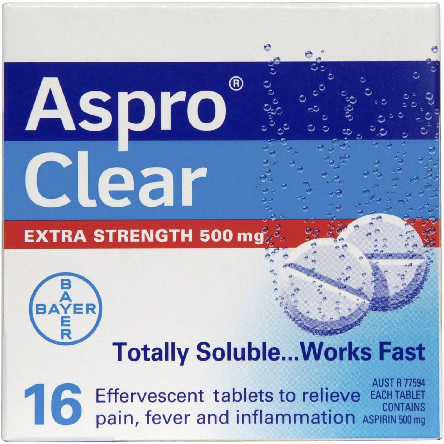 Aspro Clear Extra Strength Pain Relief Aspirin 16 Soluble Effervescent Tablets, 16 Each