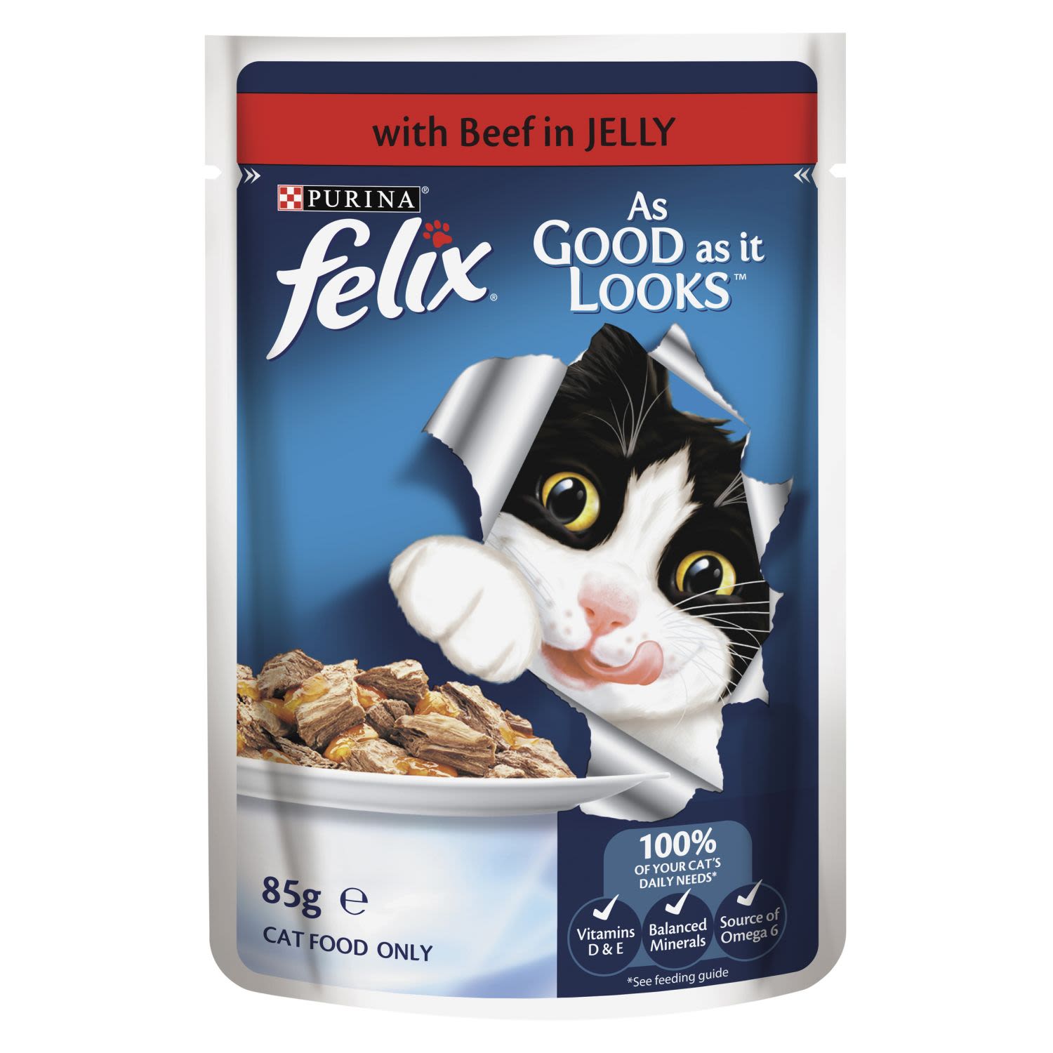 Felix Adult As Good as it Looks with Beef in Jelly Wet Cat Food, 85 Gram