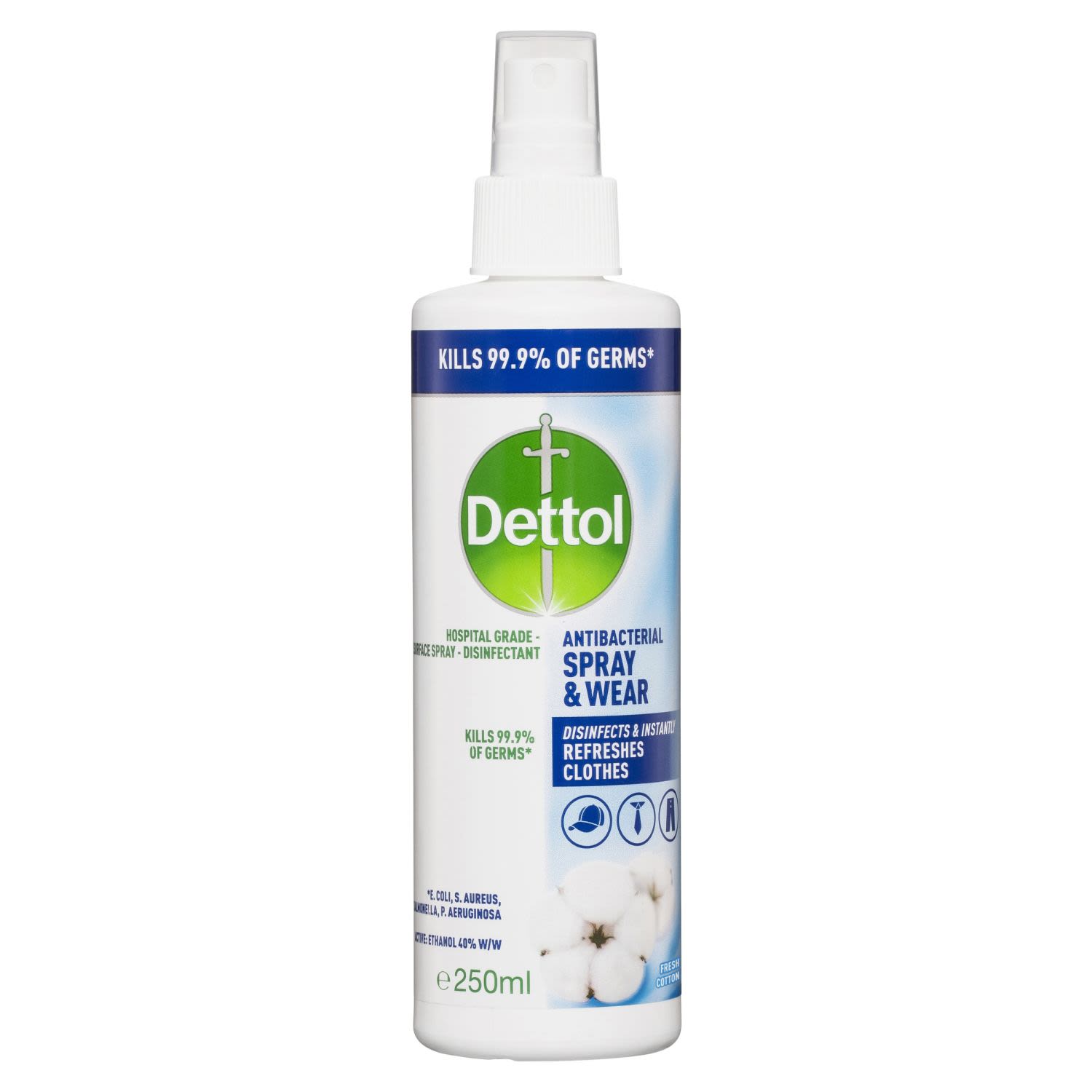 Dettol Spray & Wear Surface Spray Disinfectant Fresh Cotton, 250 Millilitre