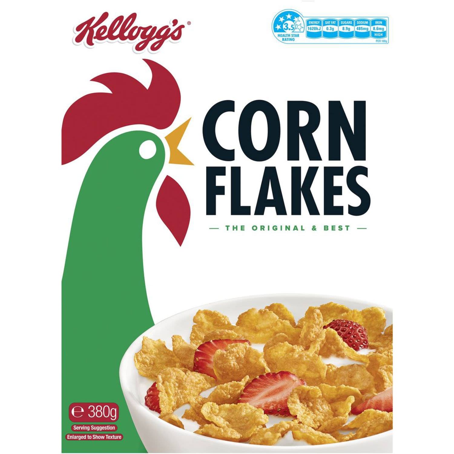 Kellogg's Corn Flakes is the original Kellogg's breakfast cereal. Across Australia and New Zealand, it is one of the first brands most people think of when they think of breakfast cereal. Corn Flakes are crisp, light flakes of sun-ripened corn, that not only taste good but give you a nutritious start to the day!<br /> <br />