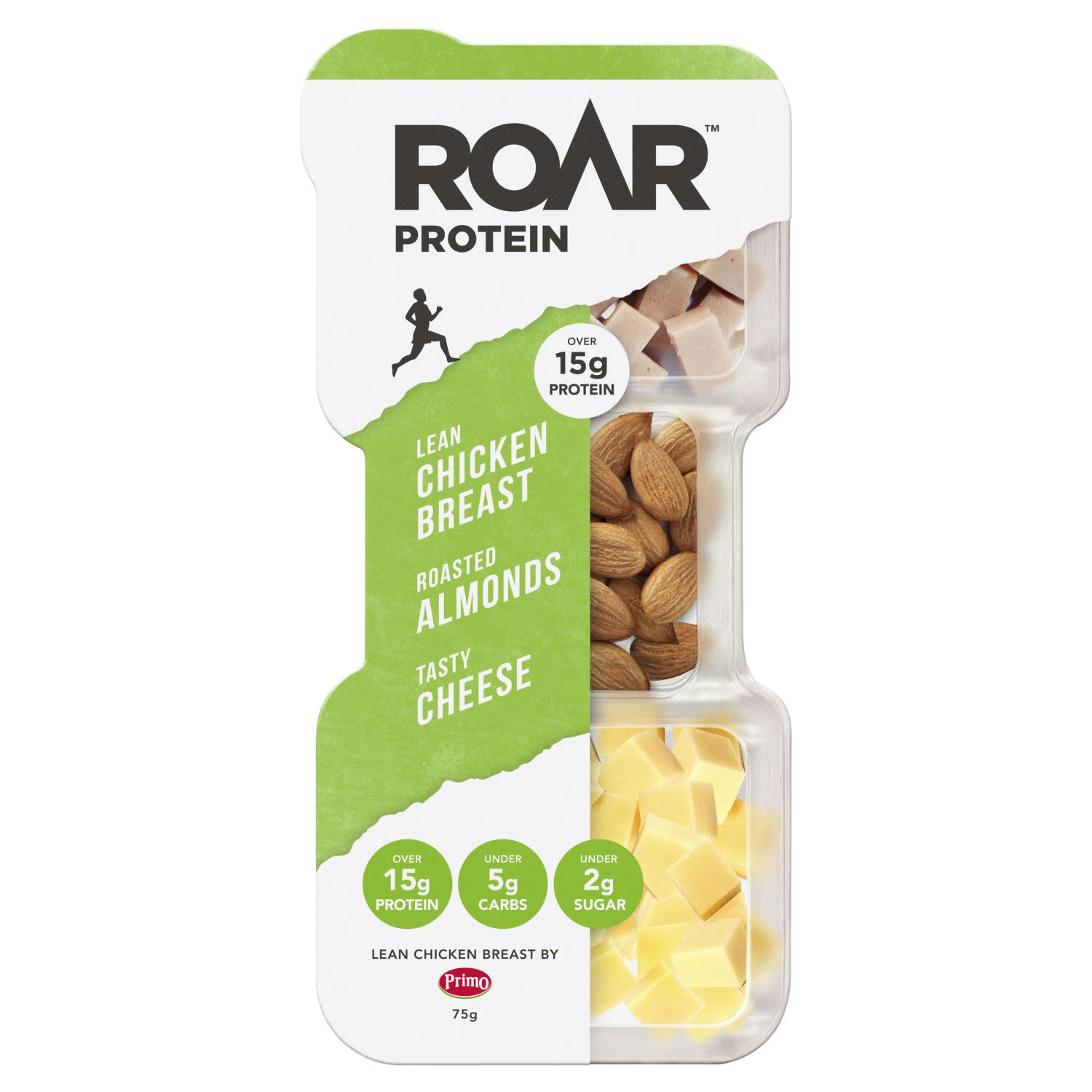 Primo Roar Protein Lean Chicken, Roasted Almond and Tasty Cheese, 75 Gram