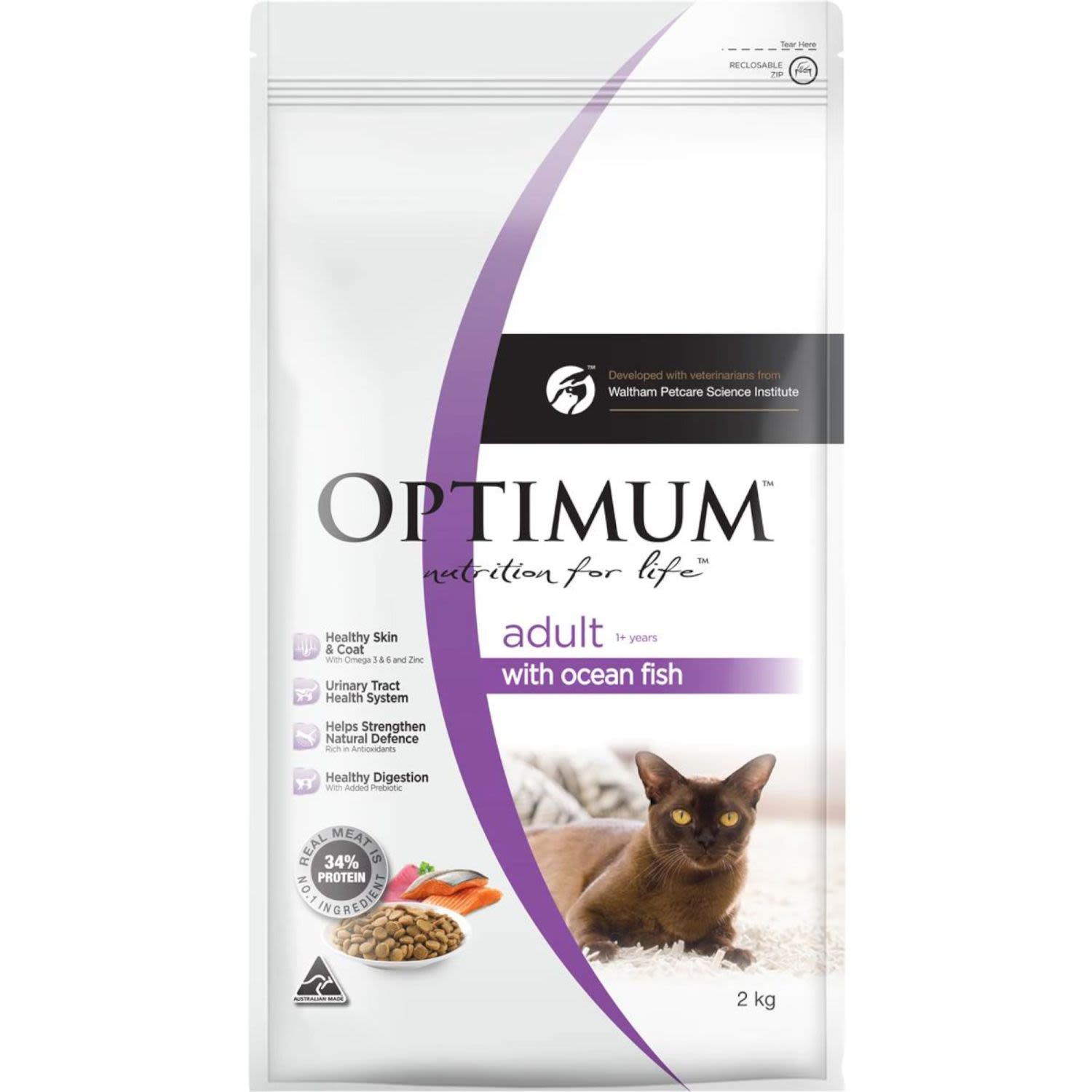 Optimum Dry Cat Food With Ocean Fish Bag, 2 Kilogram