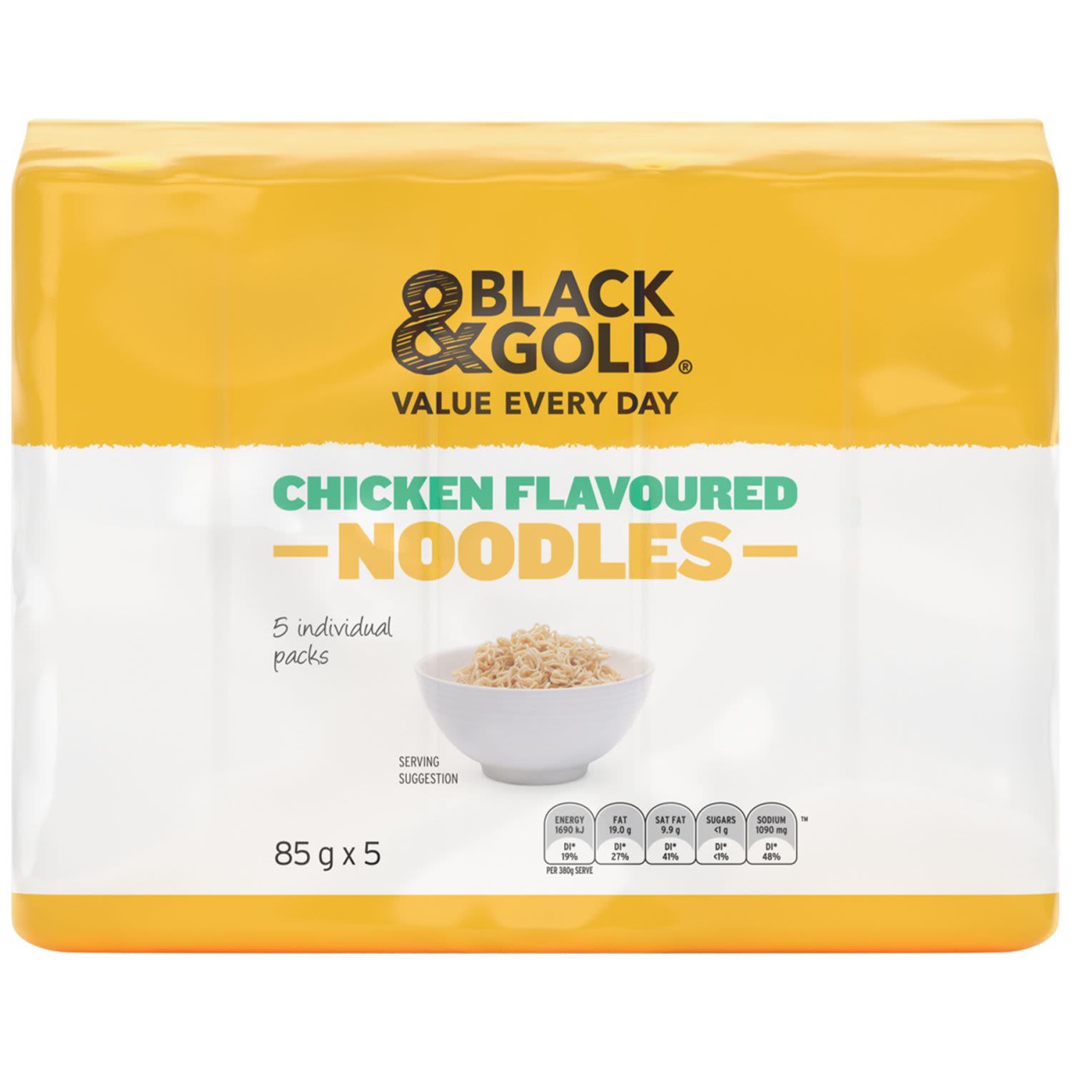 Black & Gold Chicken Flavoured Noodles, 5 Each